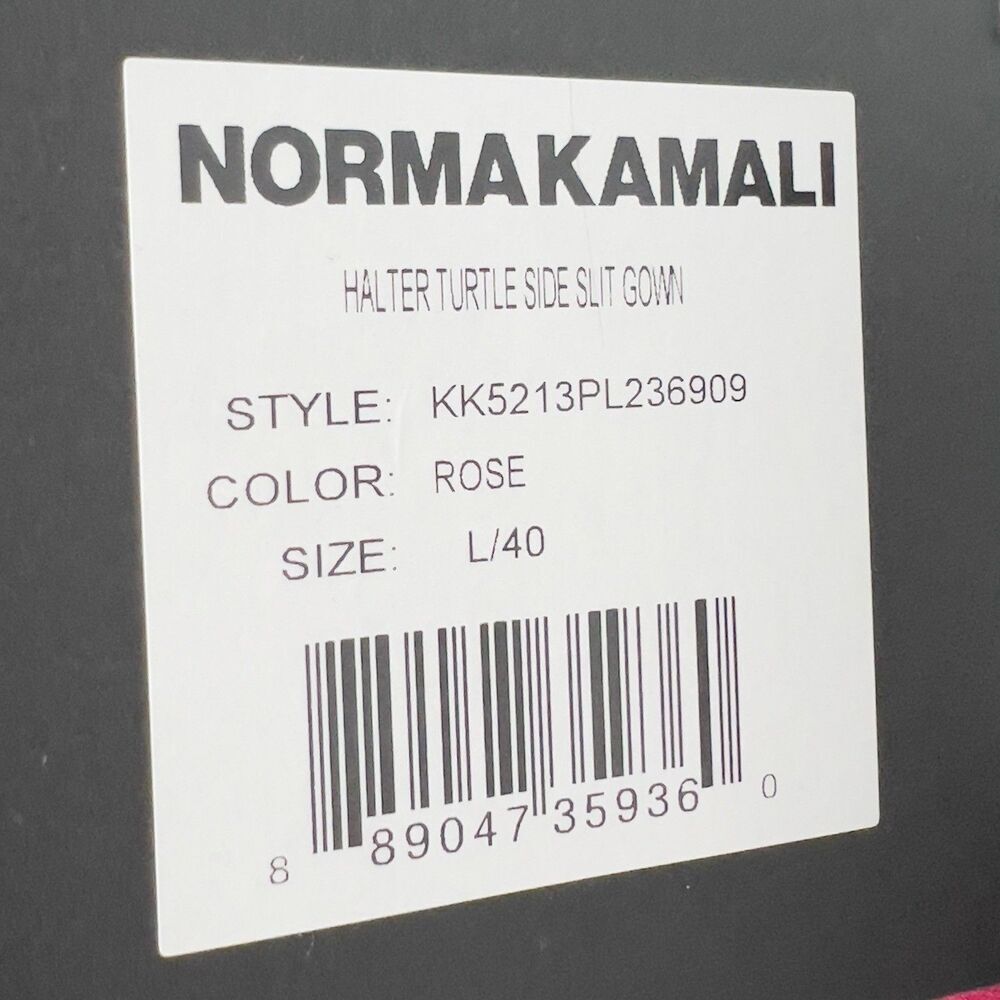 Norma Kamali Halter Turtleneck Side Slit Gown Maxi Dress Sz L Rose Pink Stretch - Picture 8 of 14